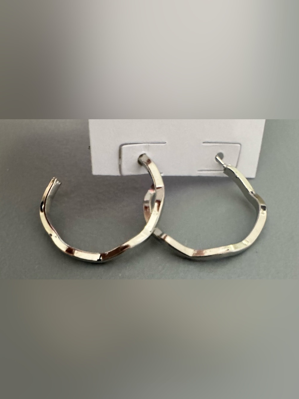 Silver Textured Geometric Hoop Earrings